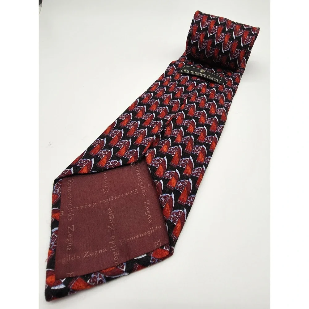 Ermenegildo Zegna 100% Silk Necktie Black Red Blue Made In Italy 59